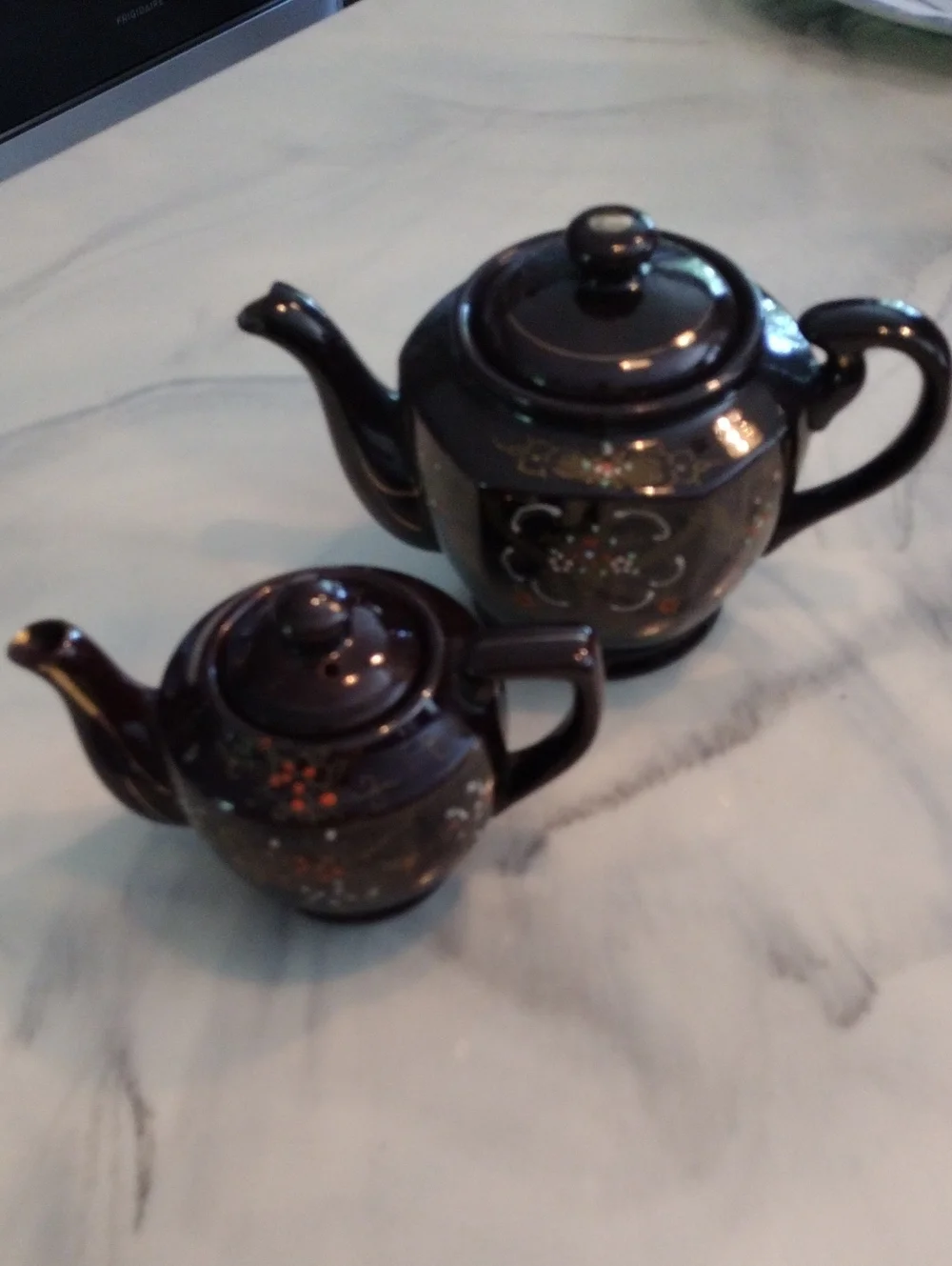 Dark Brown Floral Ceramic Teapot Set